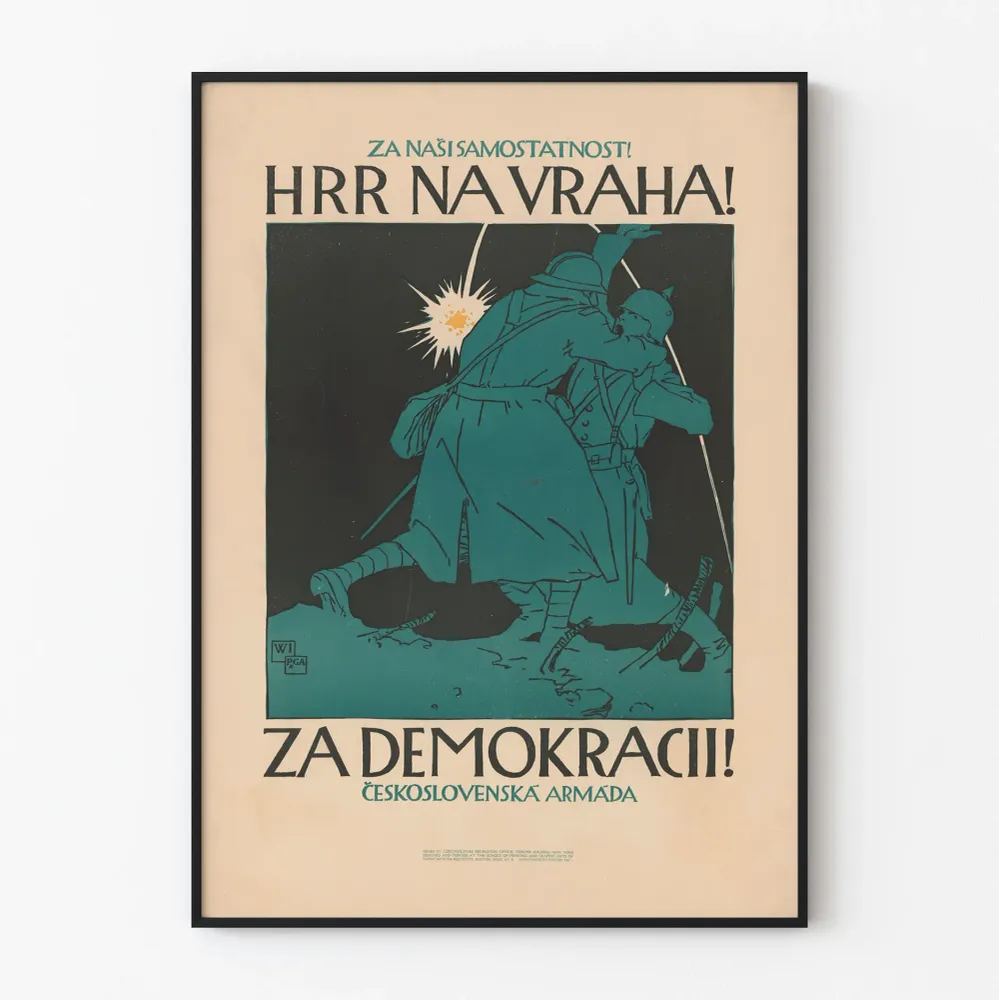 Affiche Patriotique Tchécoslovaque pour la Démocratie et l'Indépendance