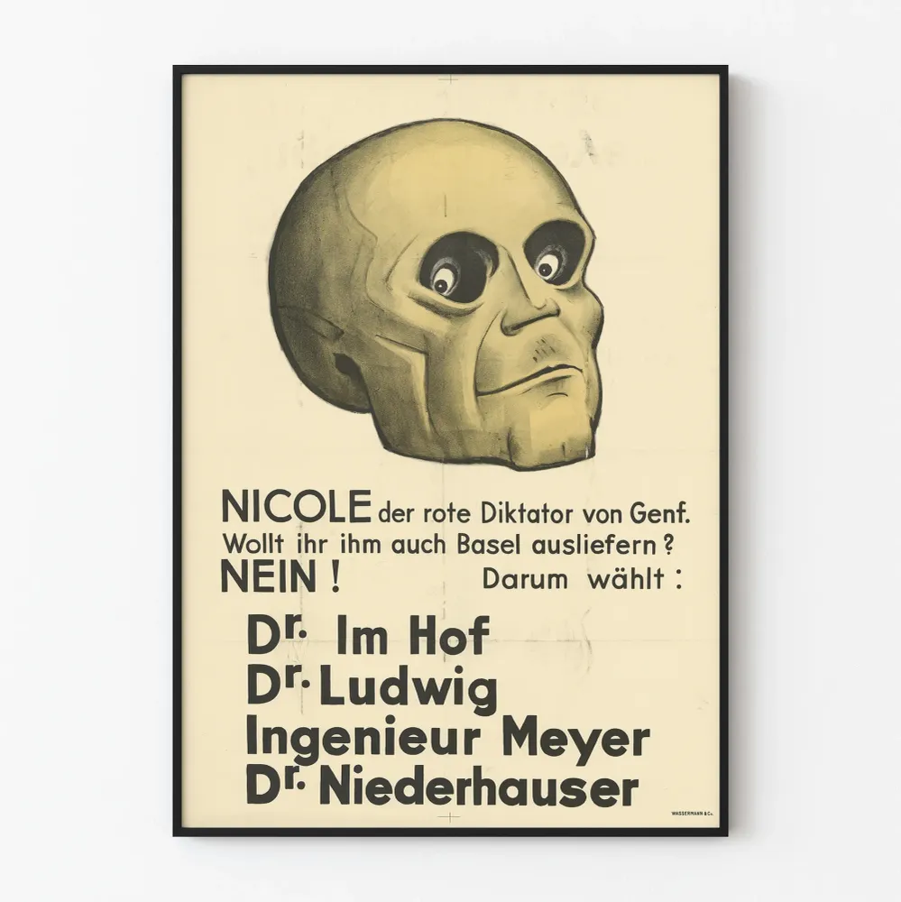 Affiche politique allemande vintage caricature tête de mort