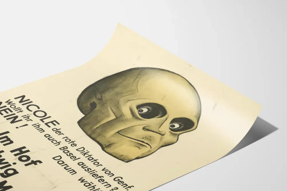 Affiche politique allemande vintage caricature tête de mort