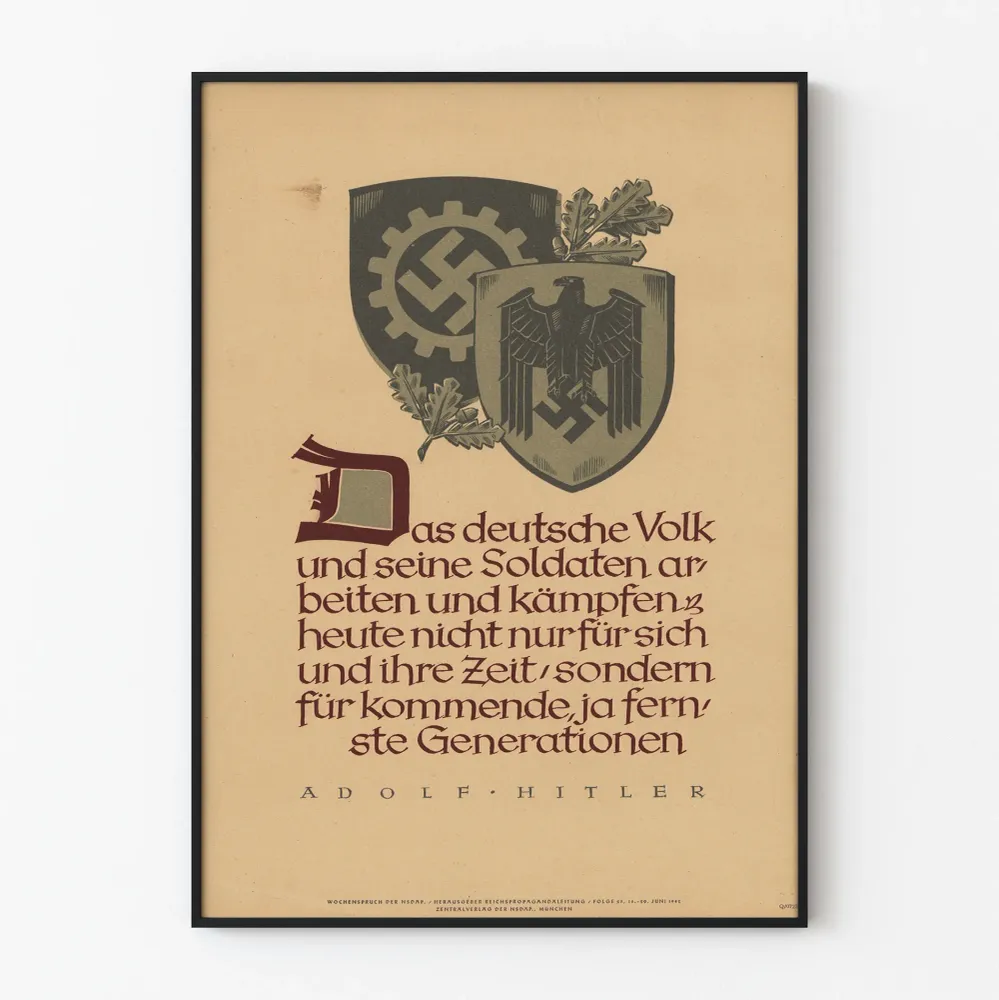 Affiche de propagande allemande avec citation d'Adolf Hitler et symboles nazis