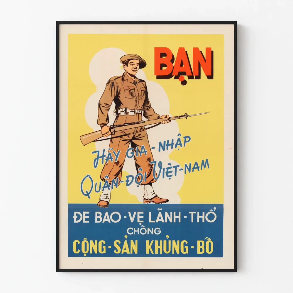 Affiche de Propagande Militaire Vietnamienne - Décoration Murale Vintage