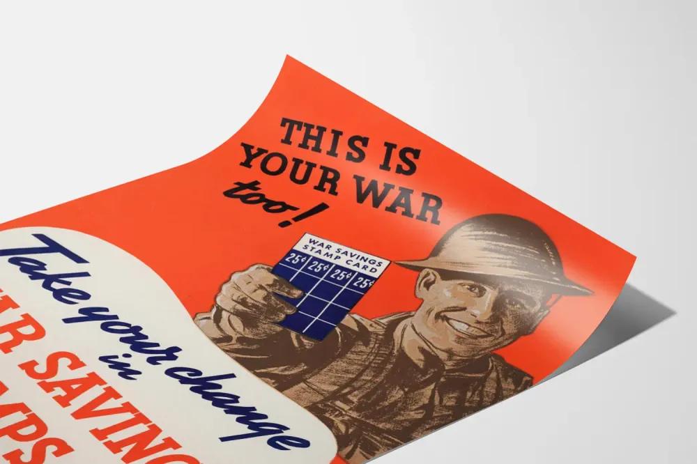 Affiche de propagande vintage « Take Your Change War Savings Stamps »