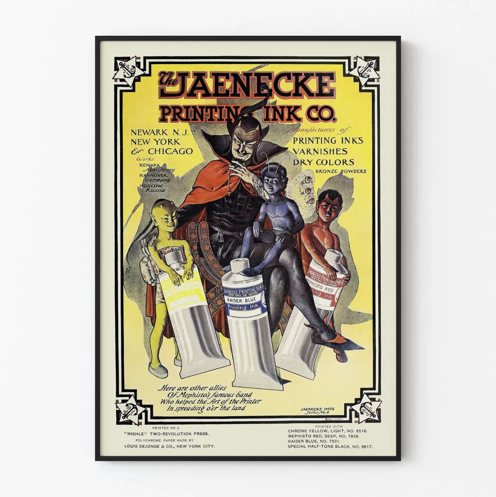 Affiche publicitaire vintage d'encres d'impression Jaenecke
