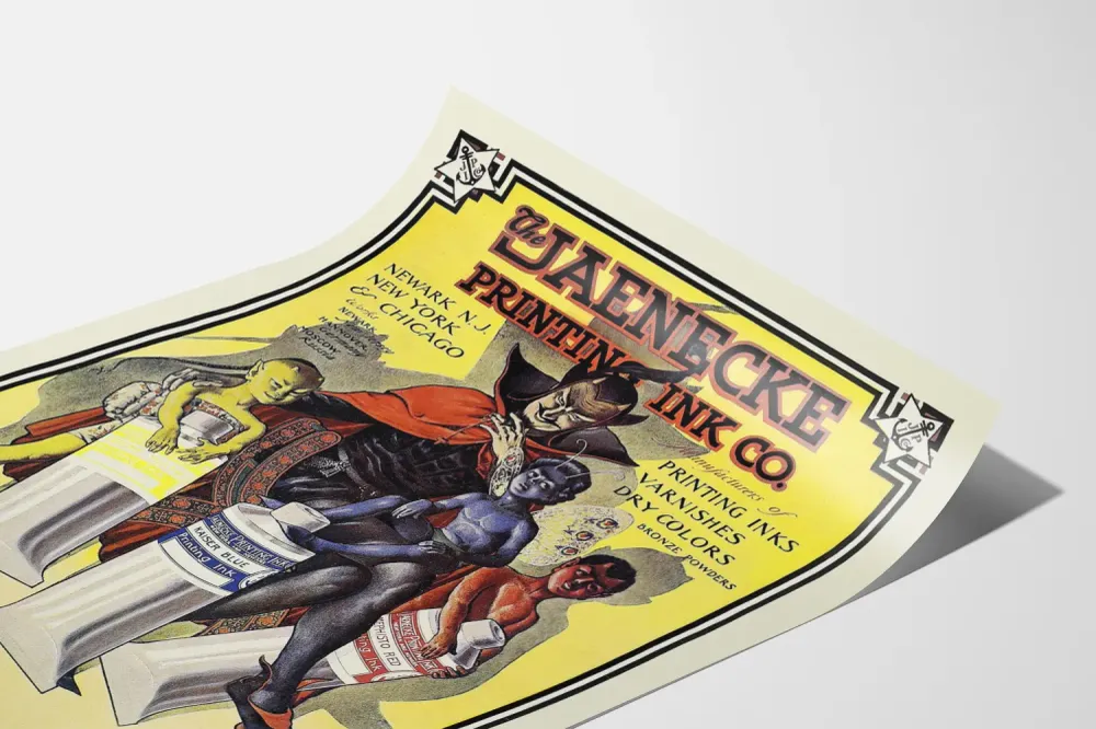 Affiche publicitaire vintage d'encres d'impression Jaenecke