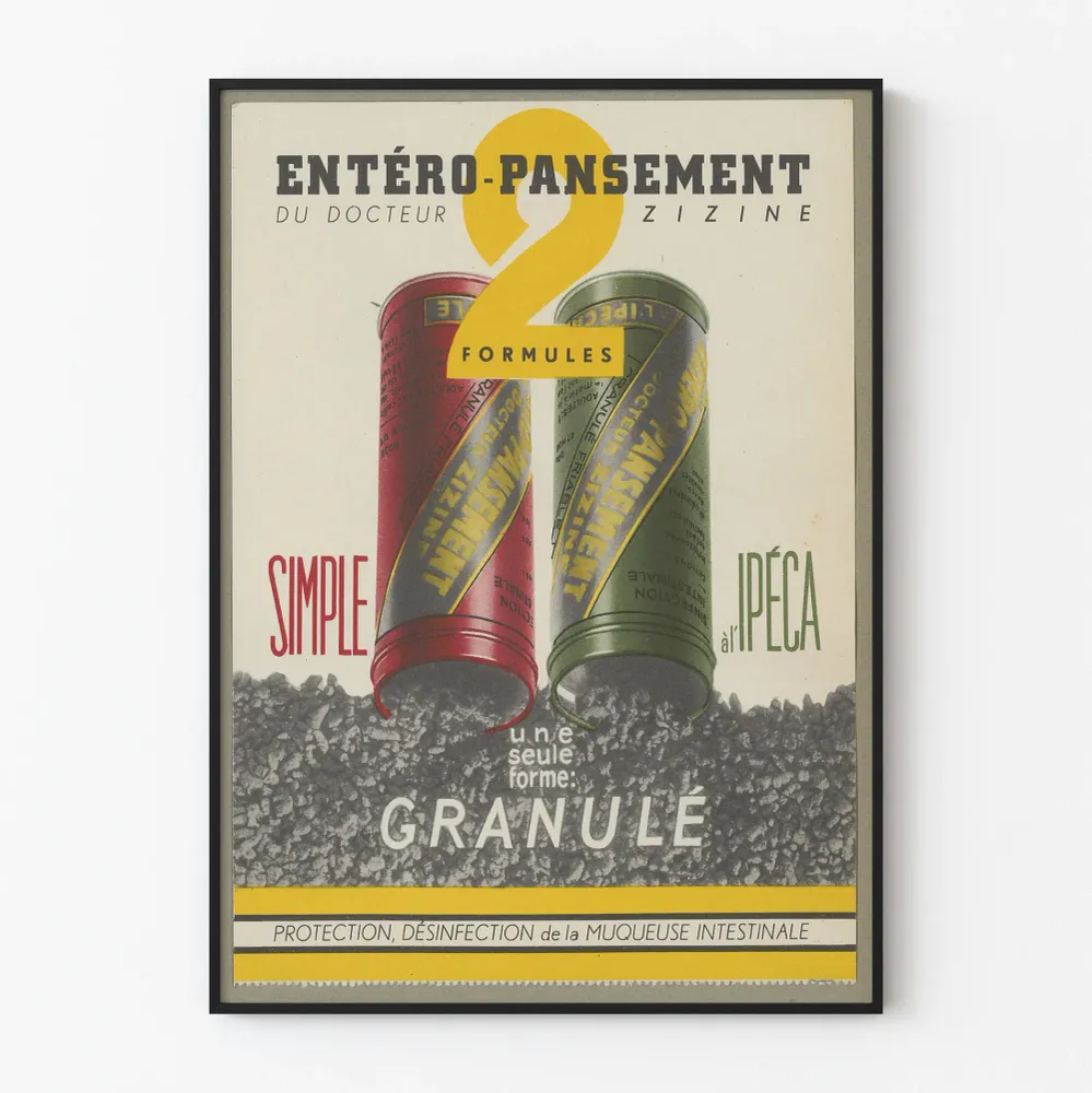 Affiche publicitaire vintage Entéro-Pansement du Docteur Zizine en granule