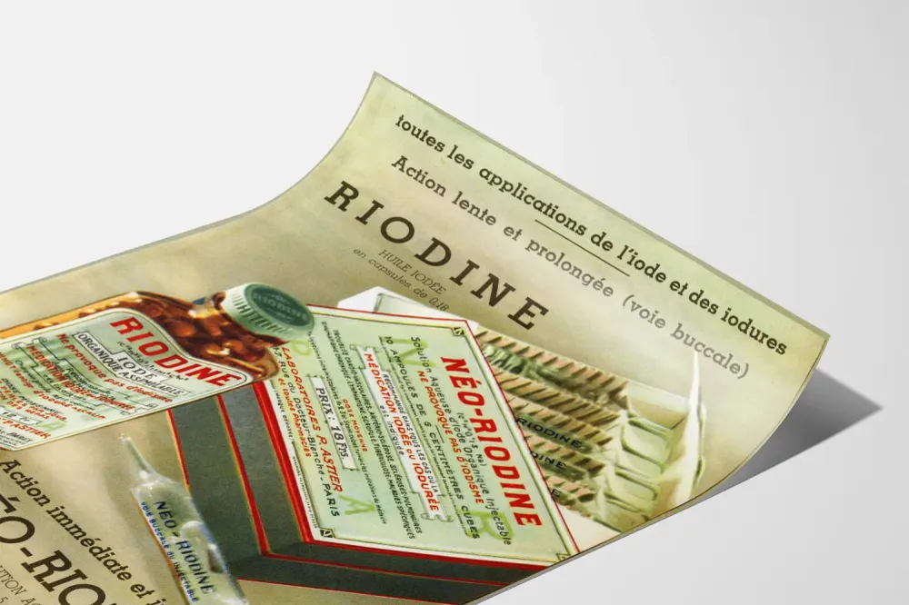 Affiche publicitaire vintage Riodine & Néo-Riodine Huile Iodée