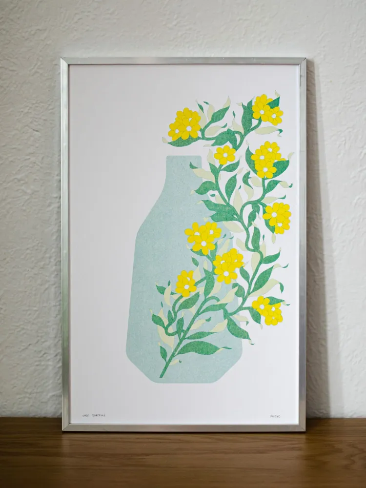 Affiche risographie 'Vase sarcelle'