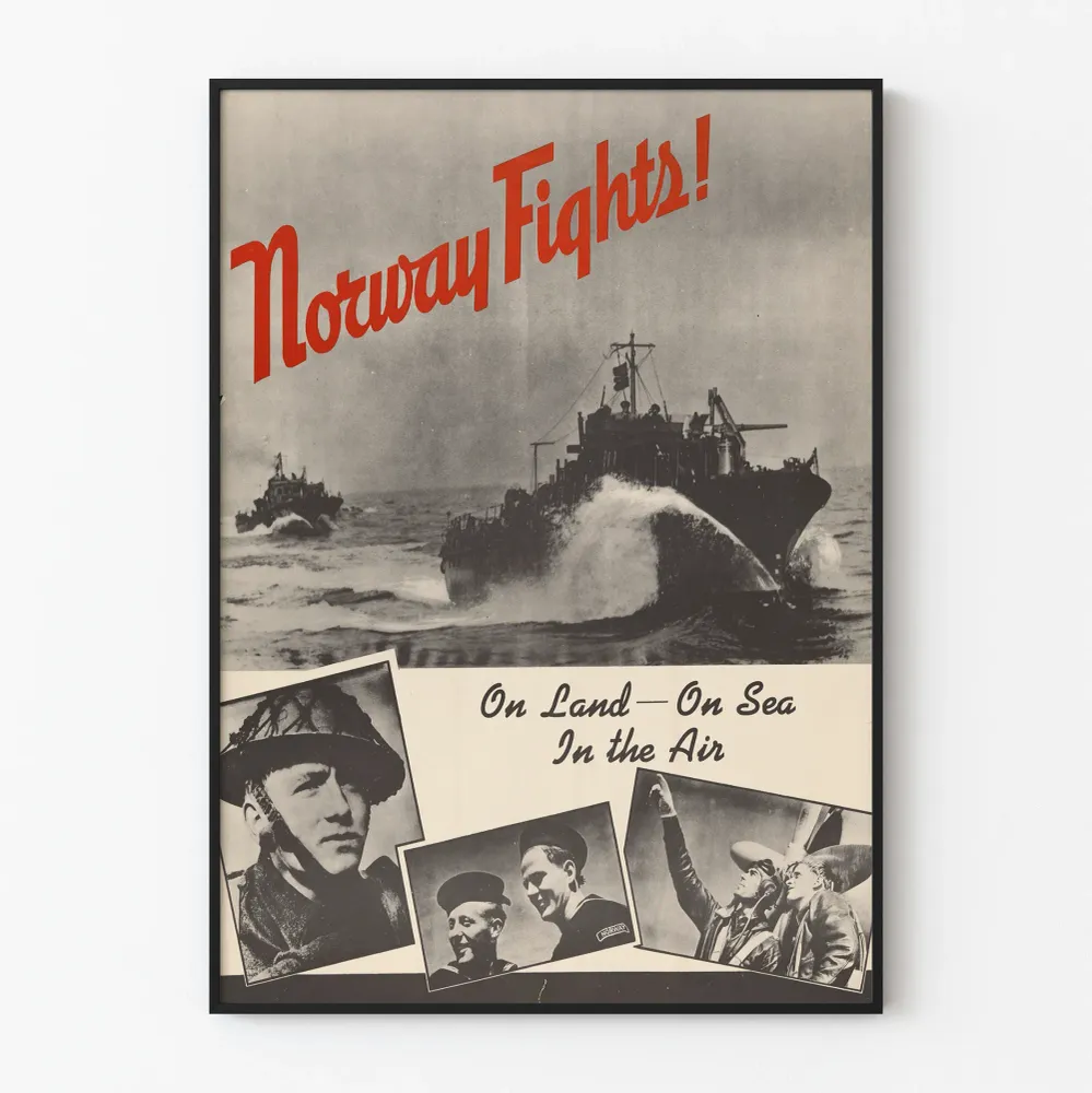 Affiche rétro Norvège combats terre mer air