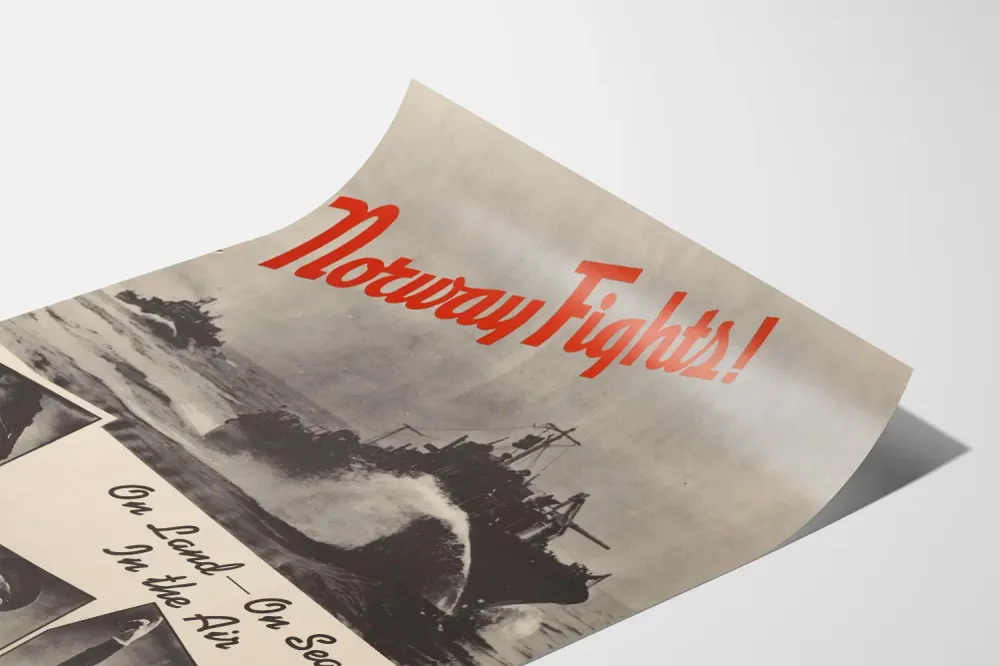 Affiche rétro Norvège combats terre mer air