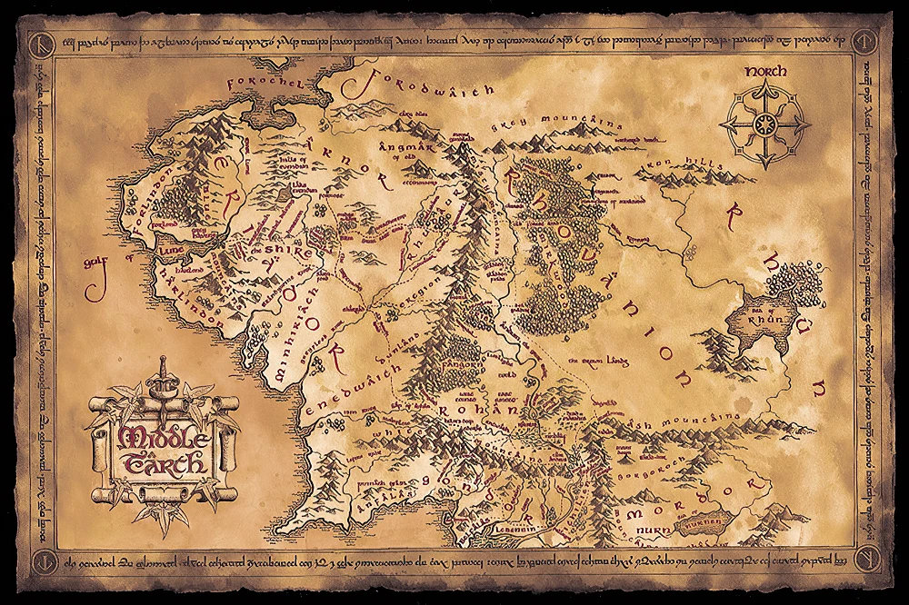 Affiche du Seigneur des Anneaux - Carte de la Terre du Milieu (Sombre)