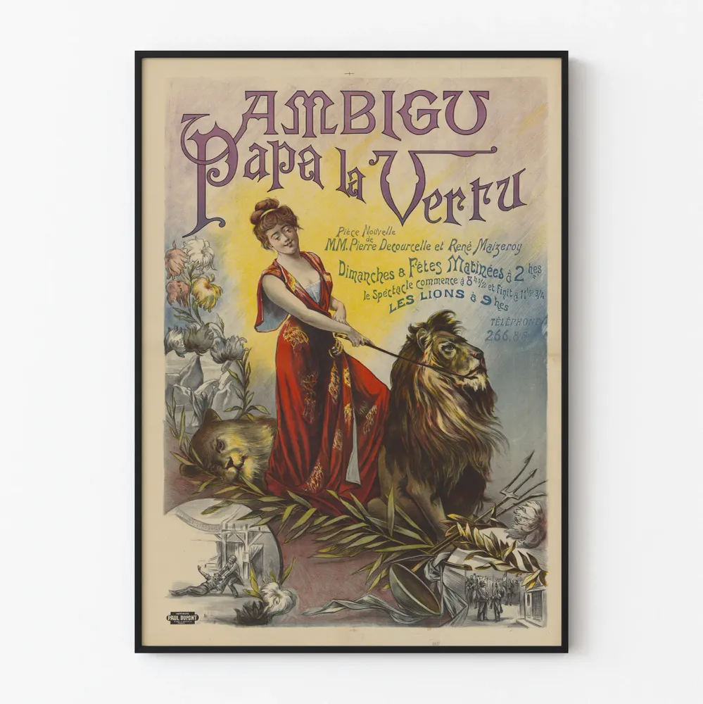 Affiche Théâtrale Ambigu Papa la Vertu - Décoration Murale Vintage