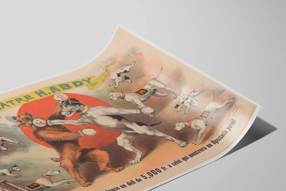 Affiche théâtre vintage Théâtre H. Abdy – Combat de chiens en gants de boxe