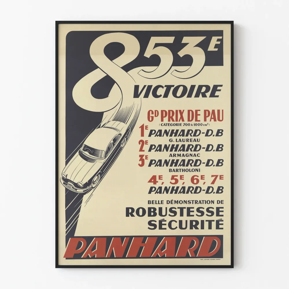 Affiche vintage 853e Victoire Grand Prix de Pau Panhard