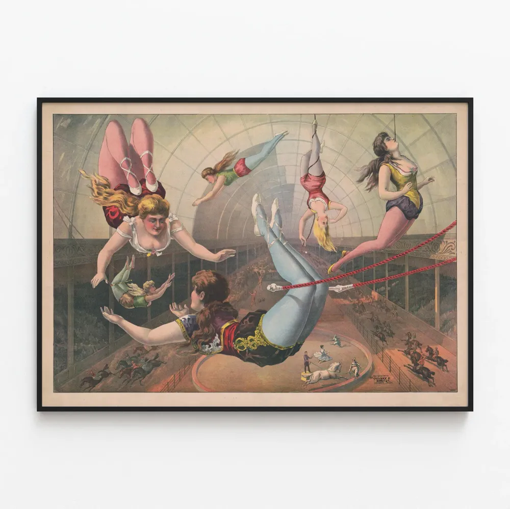 Affiche vintage acrobates féminines au trapèze au cirque