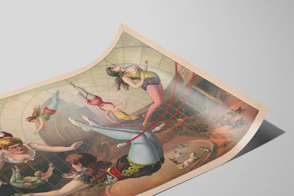 Affiche vintage acrobates féminines au trapèze au cirque