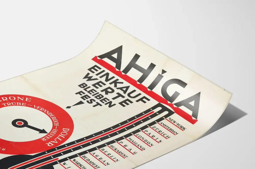 Affiche Vintage AHIGA Thermomètre et Baromètre des Devises