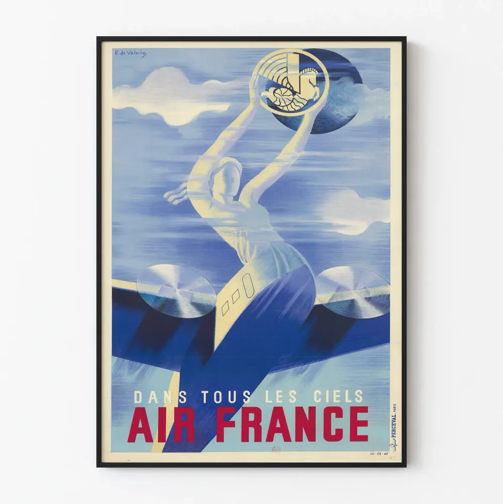 Affiche vintage Air France 'Dans tous les ciels' par R. de Valerio