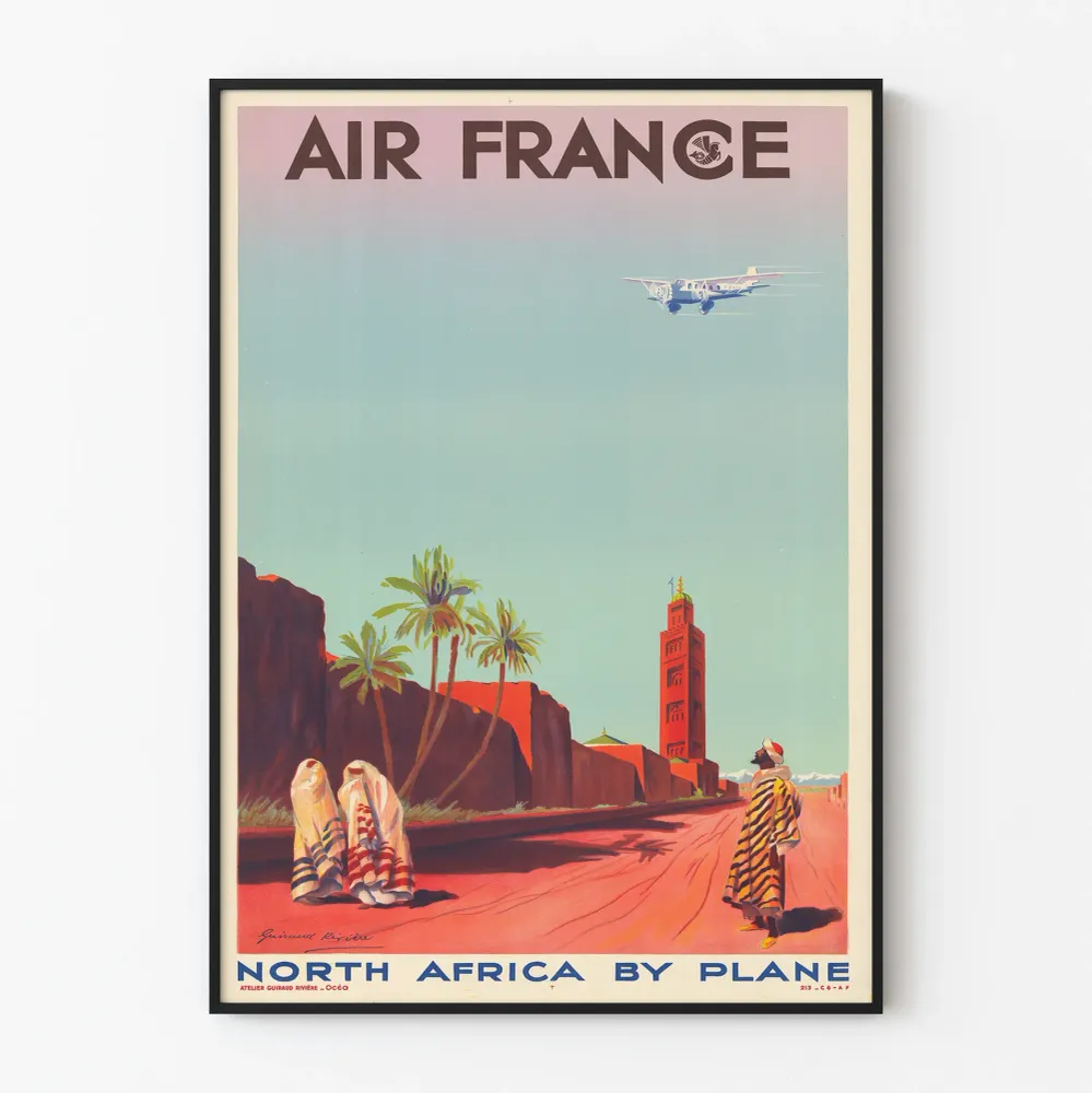 Affiche Vintage Air France - Voyage en Afrique du Nord en Avion