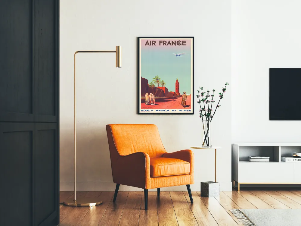 Affiche Vintage Air France - Voyage en Afrique du Nord en Avion
