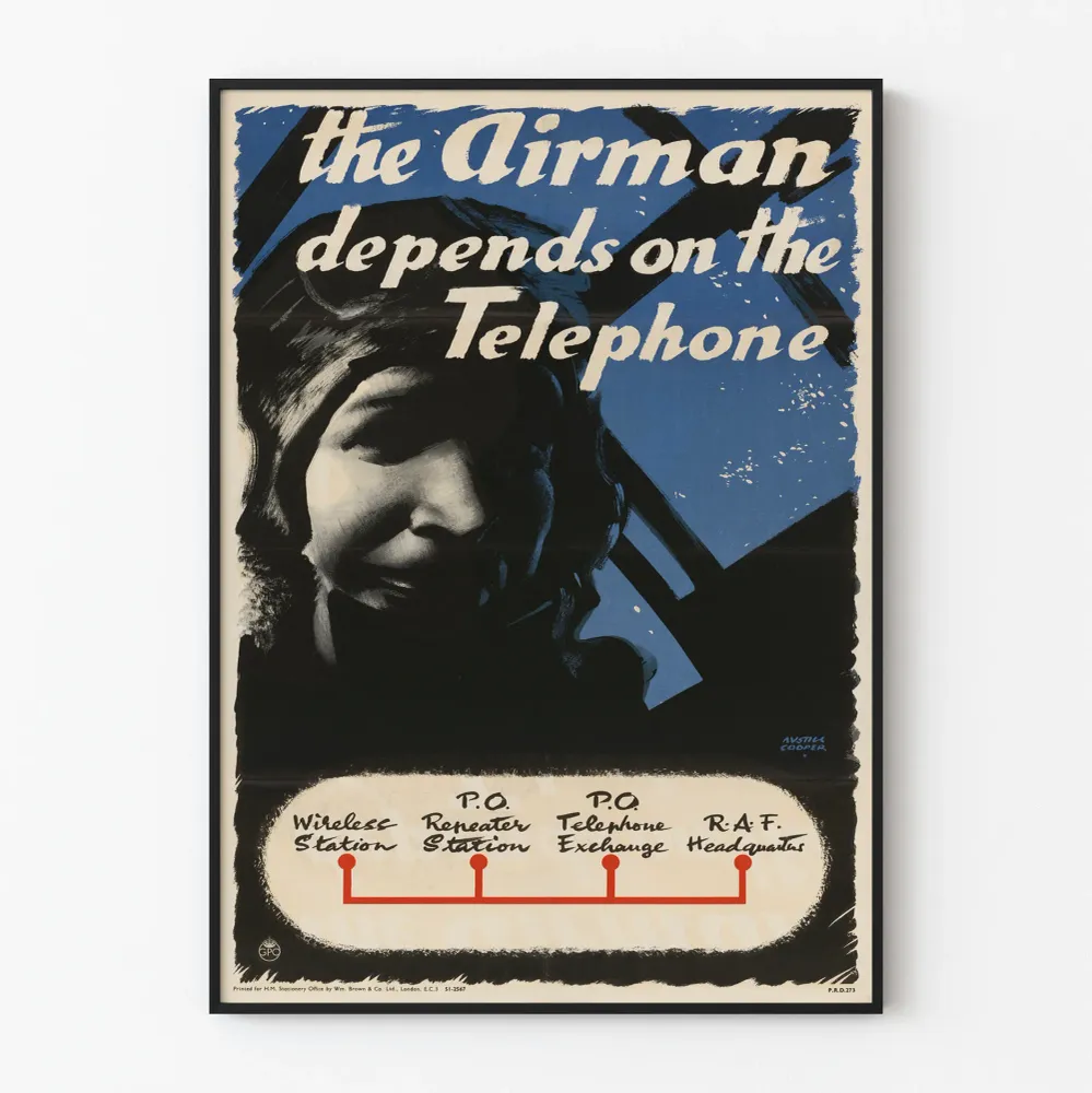Affiche vintage Airman Depends on Telephone pour décoration murale