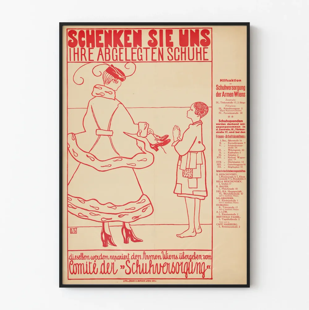Affiche vintage allemande pour collecte de chaussures solidaires