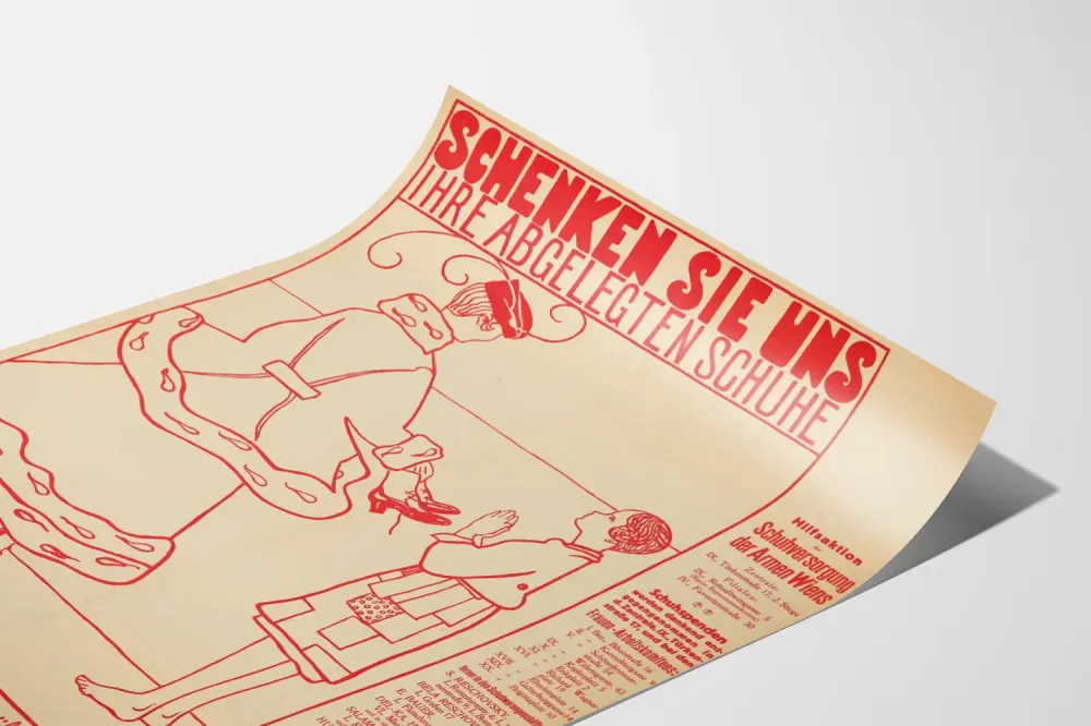 Affiche vintage allemande pour collecte de chaussures solidaires