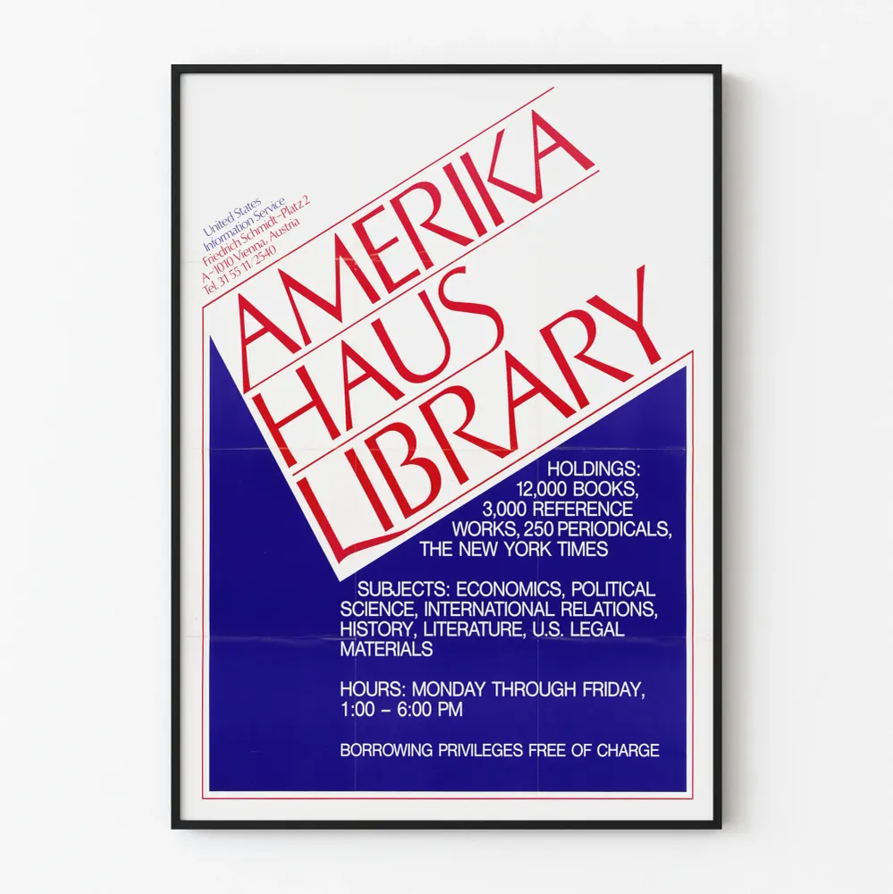 Affiche vintage Amerika Haus Library - Décoration murale graphique et informative