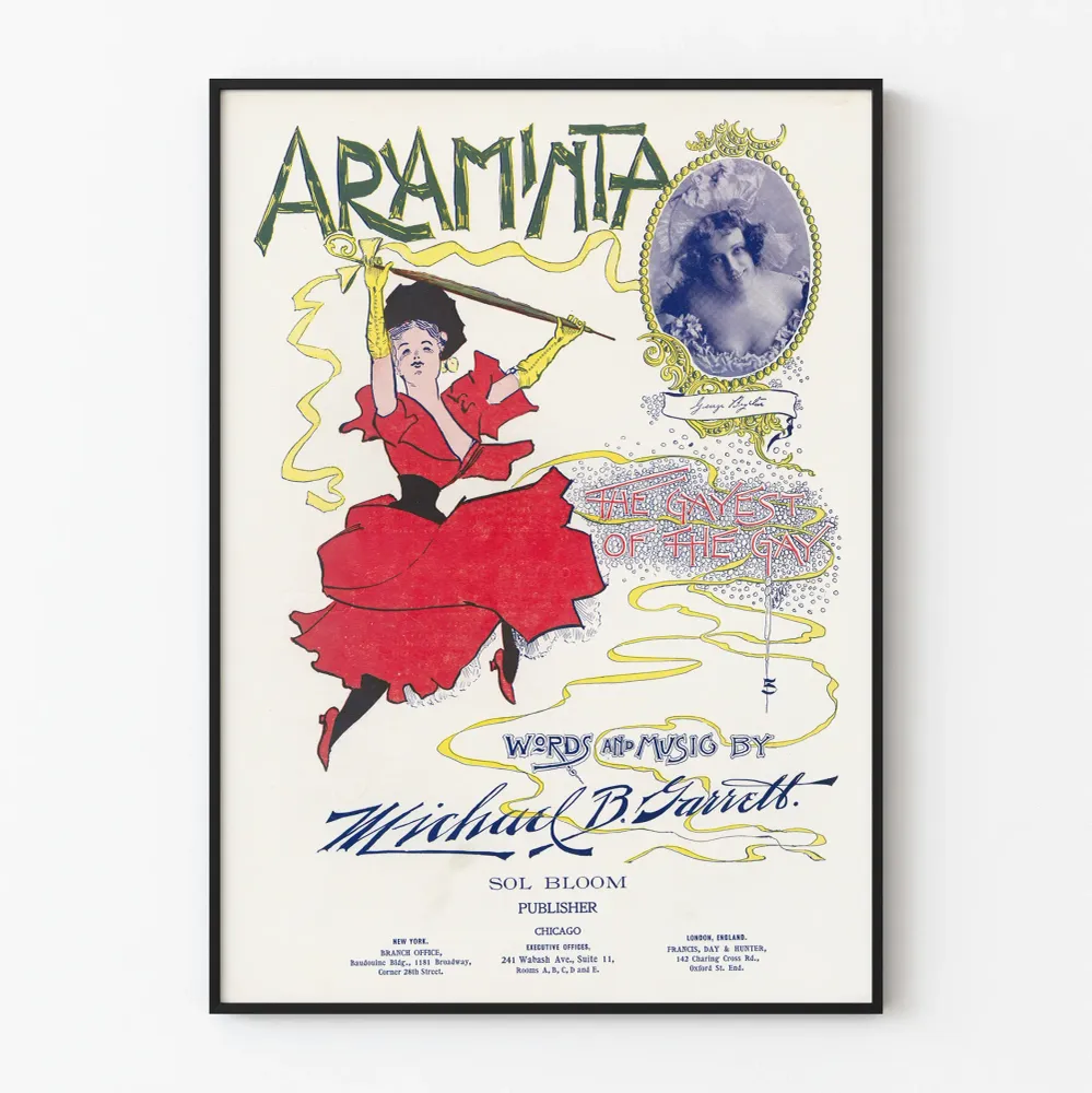 Affiche vintage Araminta en robe rouge pour décoration murale