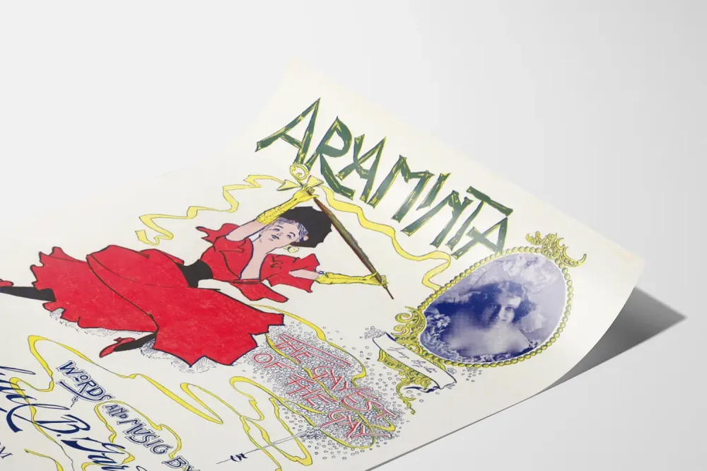 Affiche vintage Araminta en robe rouge pour décoration murale