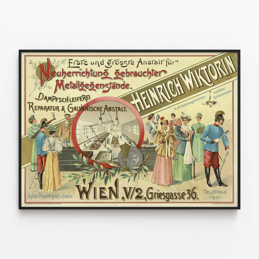 Affiche vintage atelier métallurgie et galvanoplastie Heinrich Wiktorin