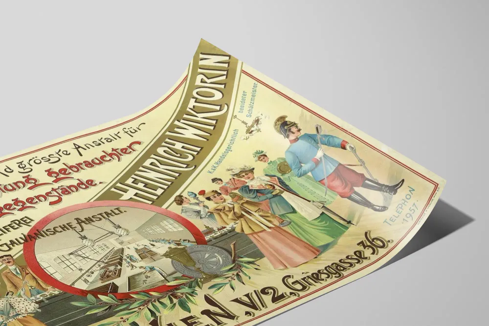 Affiche vintage atelier métallurgie et galvanoplastie Heinrich Wiktorin