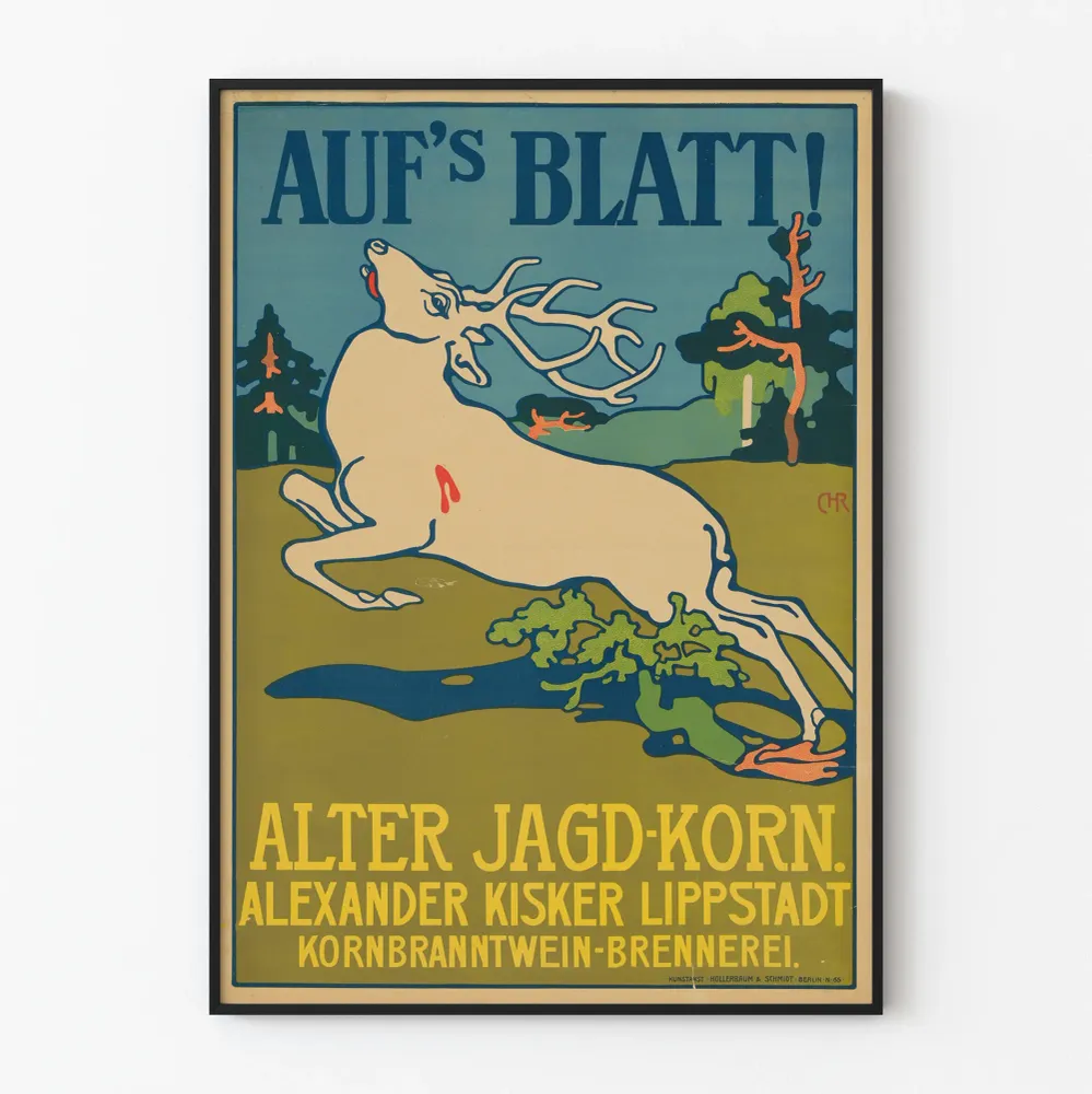 Affiche vintage Auf's Blatt Alter Jagd Korn pour décoration murale