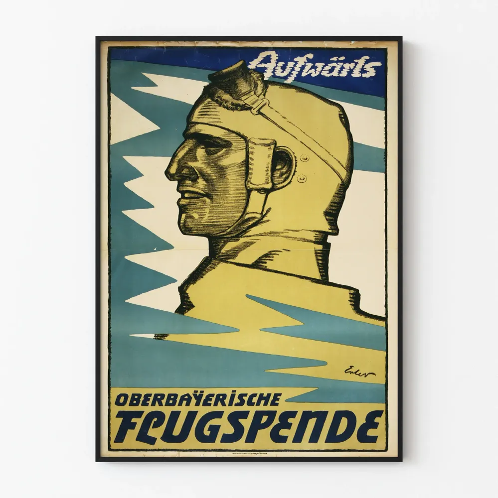 Affiche vintage aviation bavaroise Aufwärts Oberbayerische Flugspende