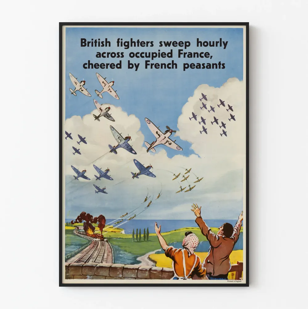 Affiche vintage avions britanniques survolant la France occupée