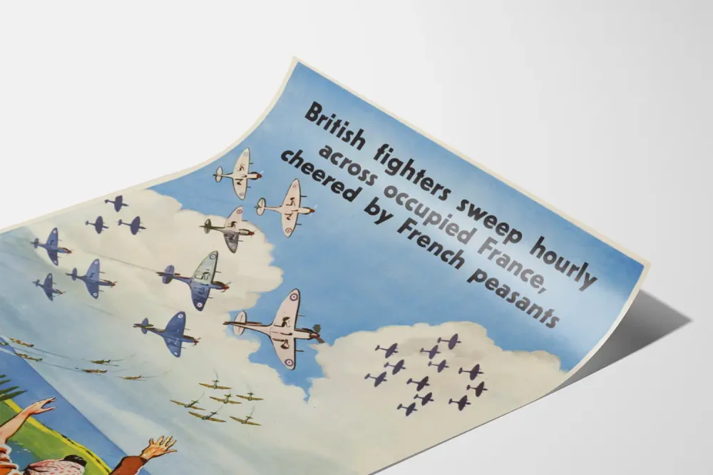 Affiche vintage avions britanniques survolant la France occupée