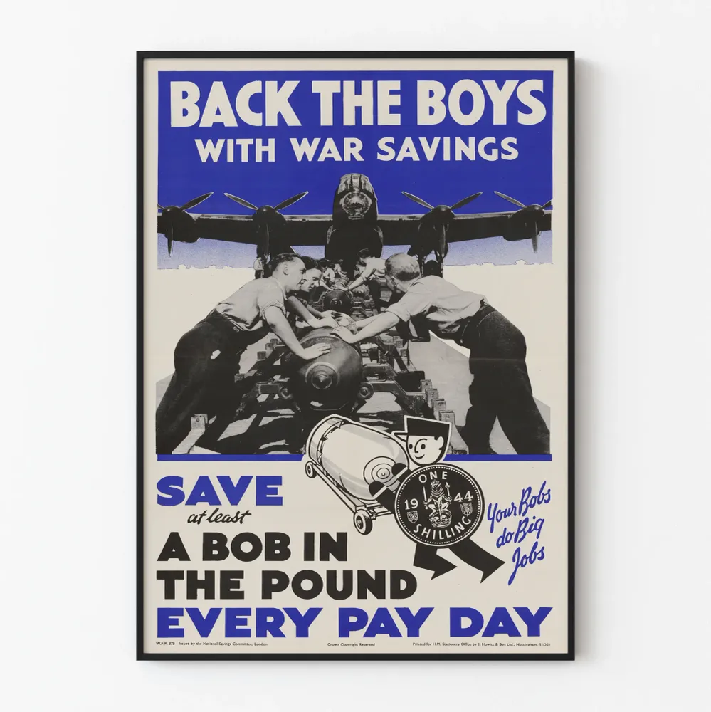 Affiche vintage 'Back boys war savings' décoration murale