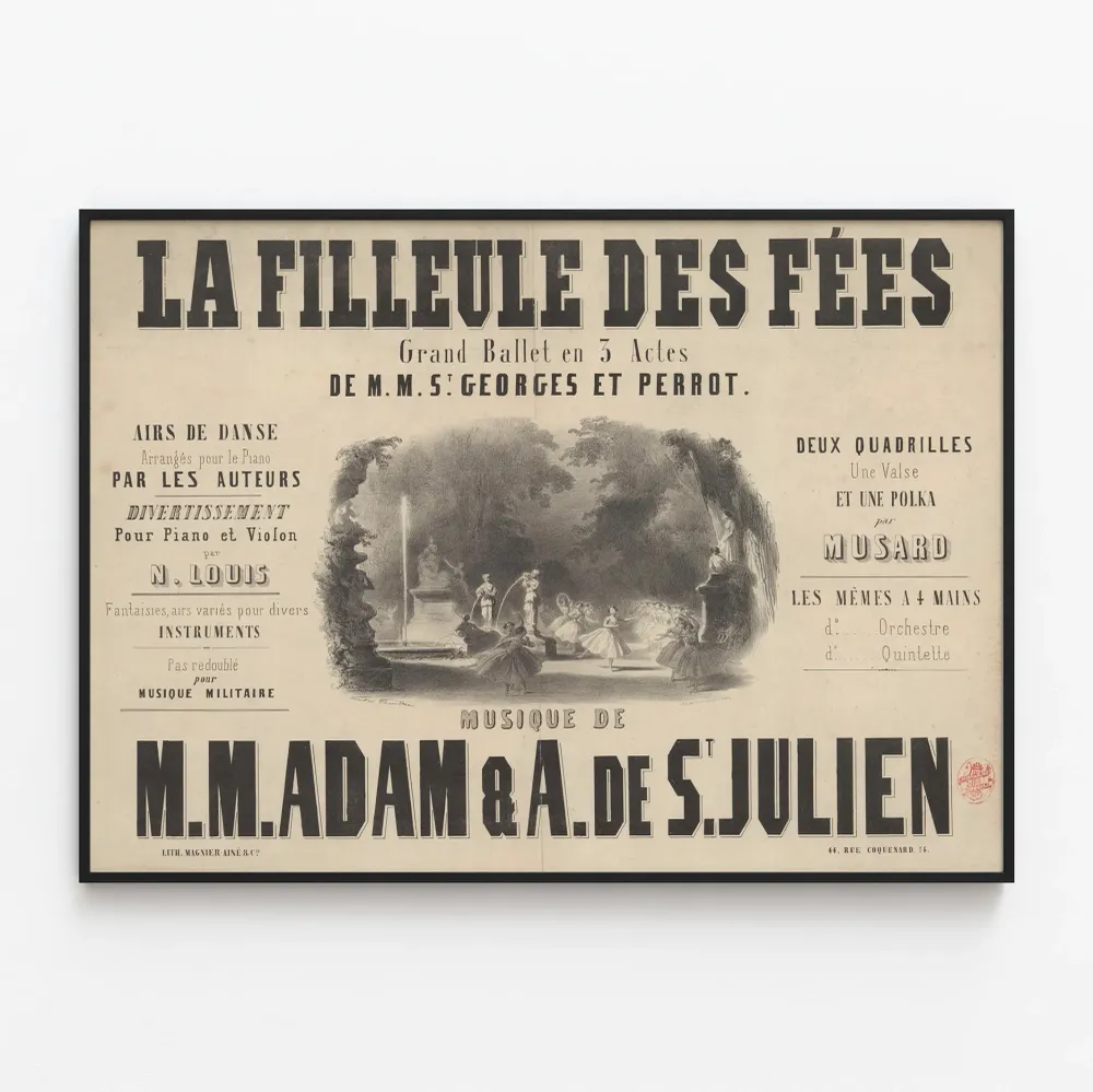 Affiche vintage du ballet La Filleule des Fées en 3 actes