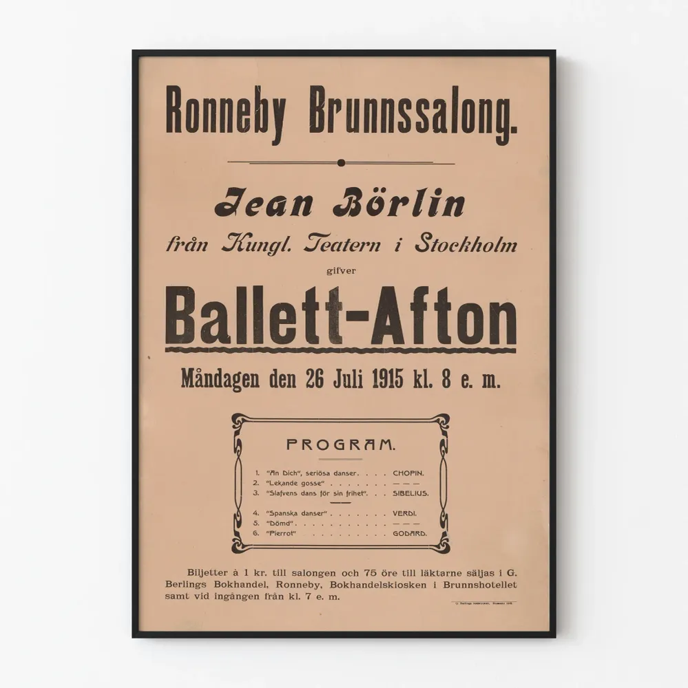 Affiche vintage Ballet-Afton 1915 Jean Börlin Stockholm