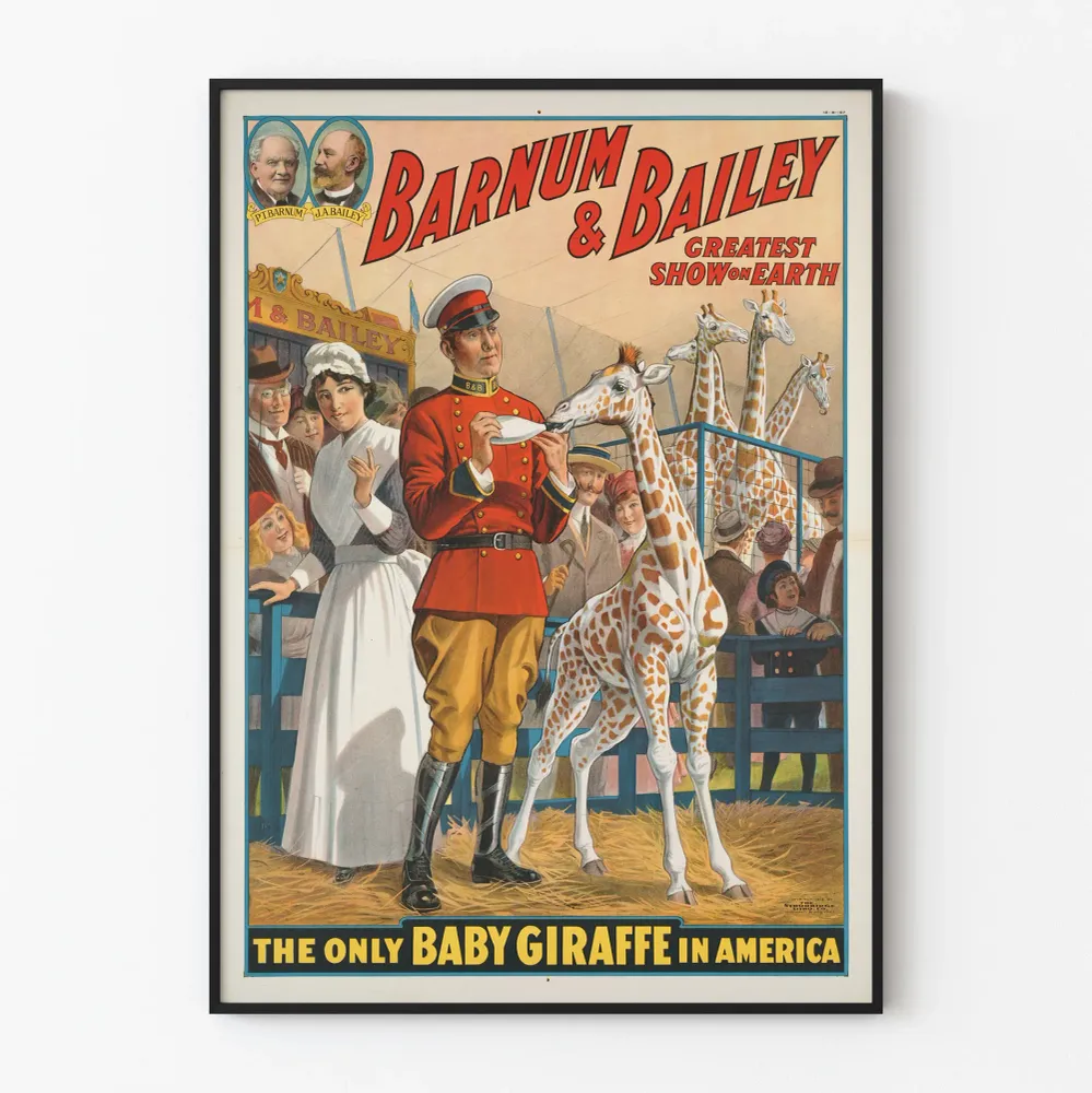 Affiche Vintage Barnum & Bailey Le Bébé Girafe Unique en Amérique