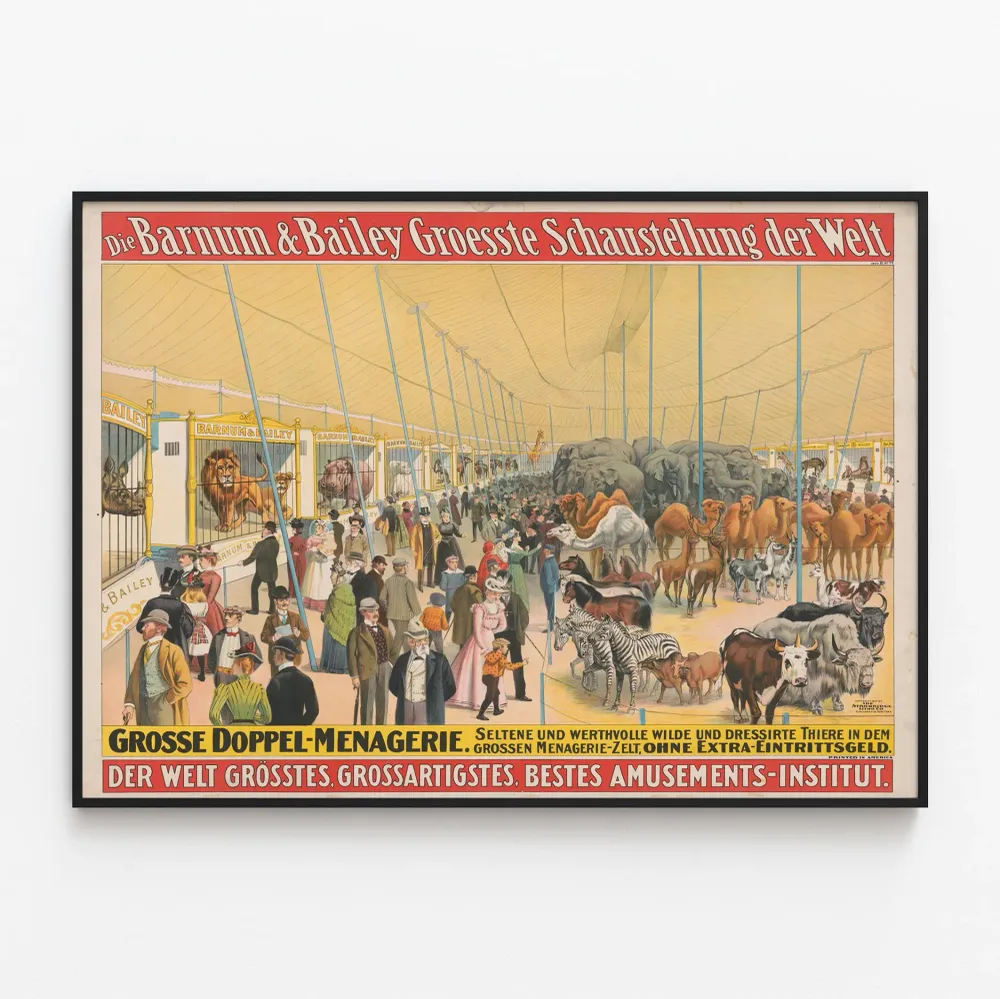 Affiche vintage Barnum & Bailey Grande Ménagerie Animaux Exotiques