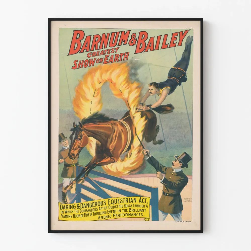 Affiche vintage Barnum & Bailey spectacle équestre audacieux