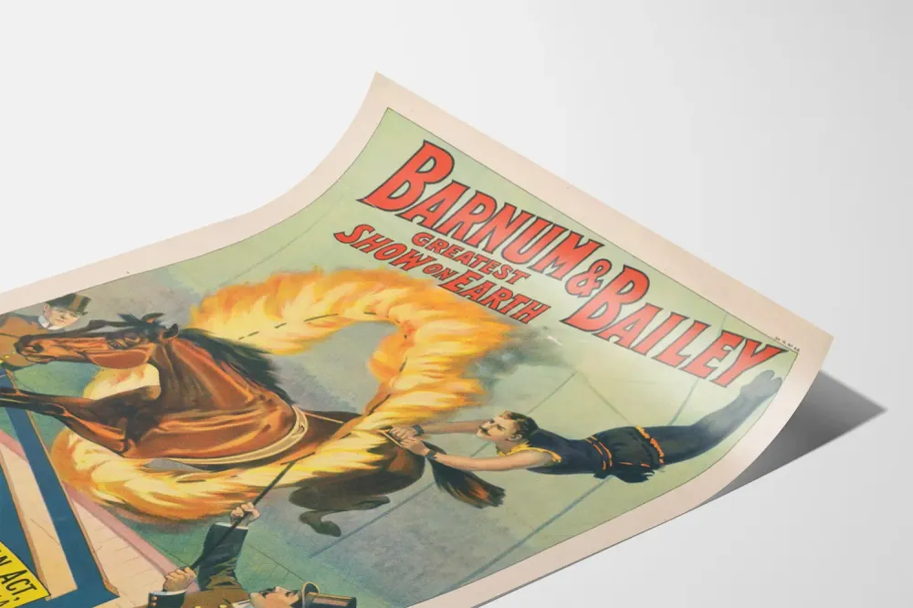Affiche vintage Barnum & Bailey spectacle équestre audacieux