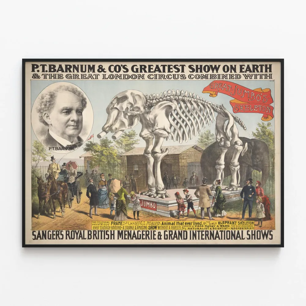 Affiche Vintage Barnum & Co – Squelette de Jumbo l'Éléphant