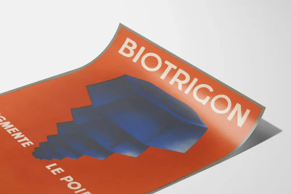 Affiche Vintage Biotrigon - Illustration Géométrique Bleue sur Fond Orange
