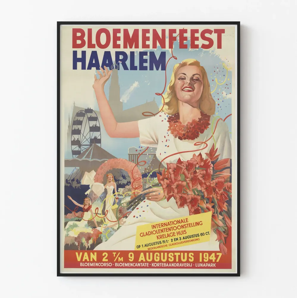 Affiche vintage Bloemenfeest Haarlem 1947 décoration murale