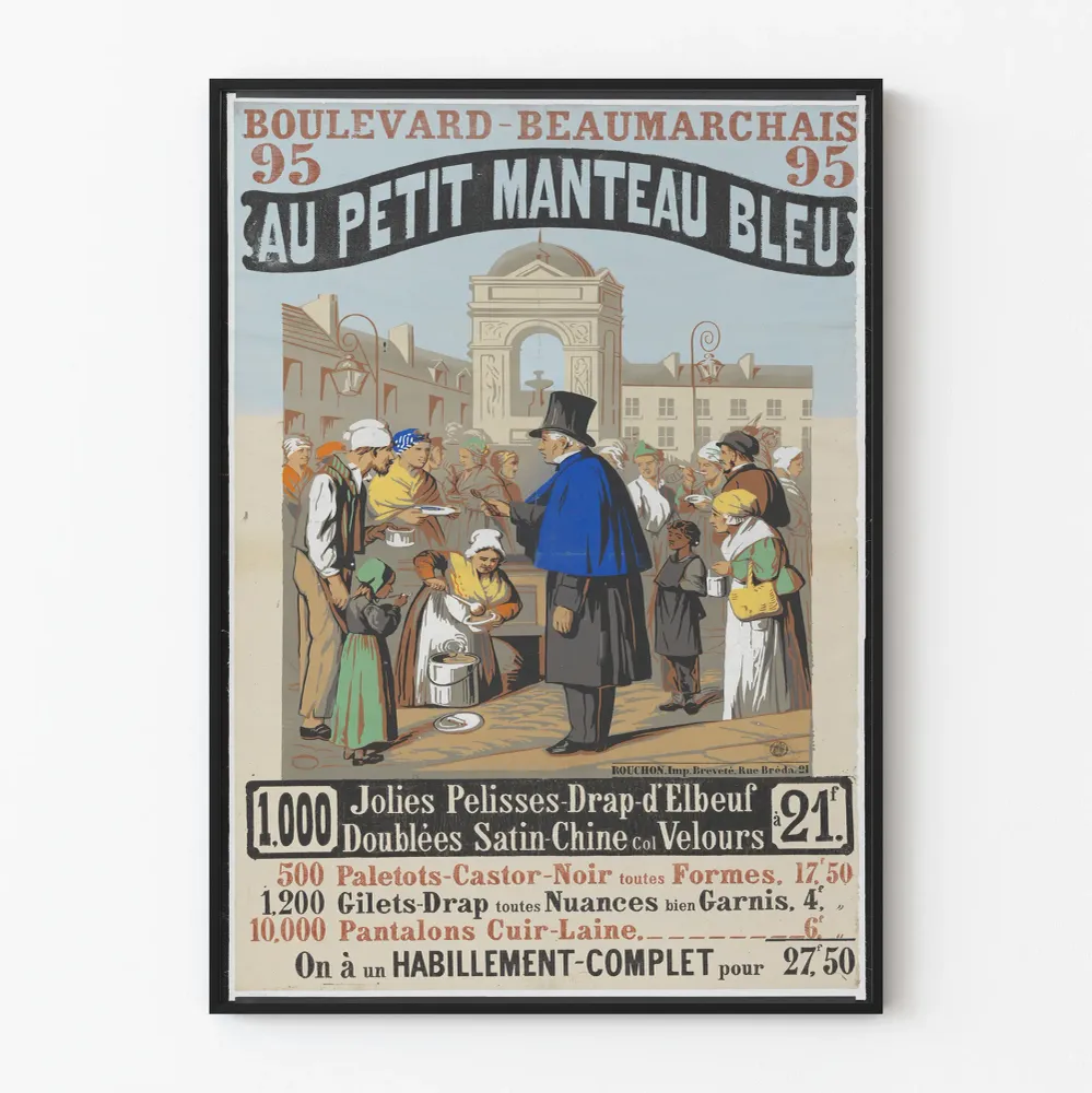 Affiche vintage Boulevard Beaumarchais Au Petit Manteau Bleu