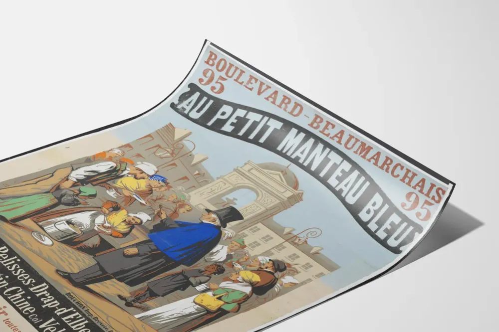 Affiche vintage Boulevard Beaumarchais Au Petit Manteau Bleu