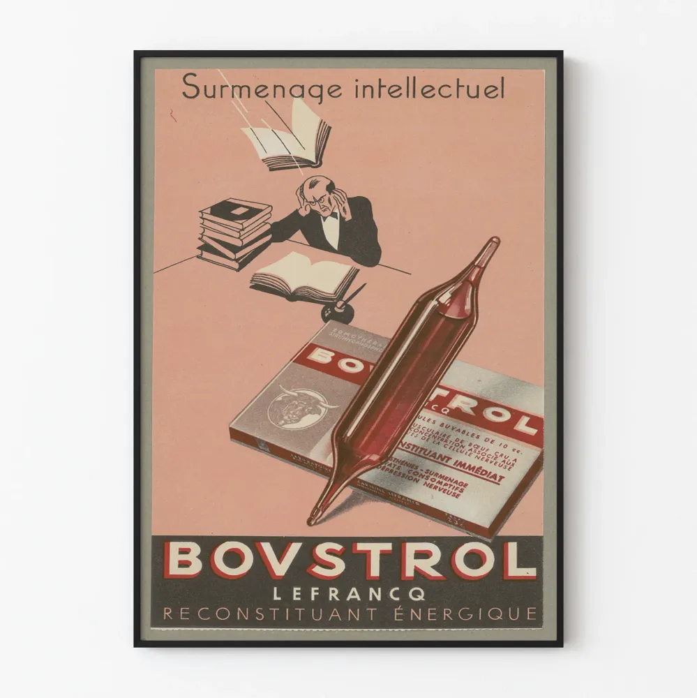 Affiche vintage Bovstrol surmenage intellectuel décoration murale