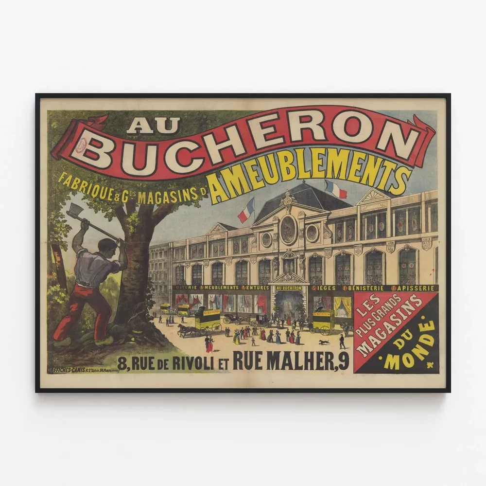 Affiche vintage Au Bucheron - Grande fabrique et magasins d'ameublements Paris