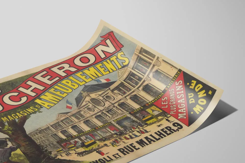 Affiche vintage Au Bucheron - Grande fabrique et magasins d'ameublements Paris